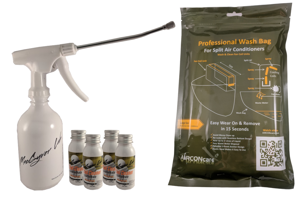 AIRCONcare Organic Air Conditioner Cleaning Kit Concentrate 4 x Standard Wash/ Air Conditioner Cleaner for Split Ductless