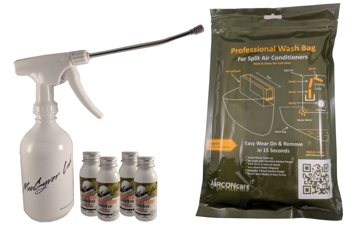 AIRCONcare Organic Air Conditioner Cleaning Kit Concentrate 4 x Standard Wash/ Air Conditioner Cleaner for Split Ductless