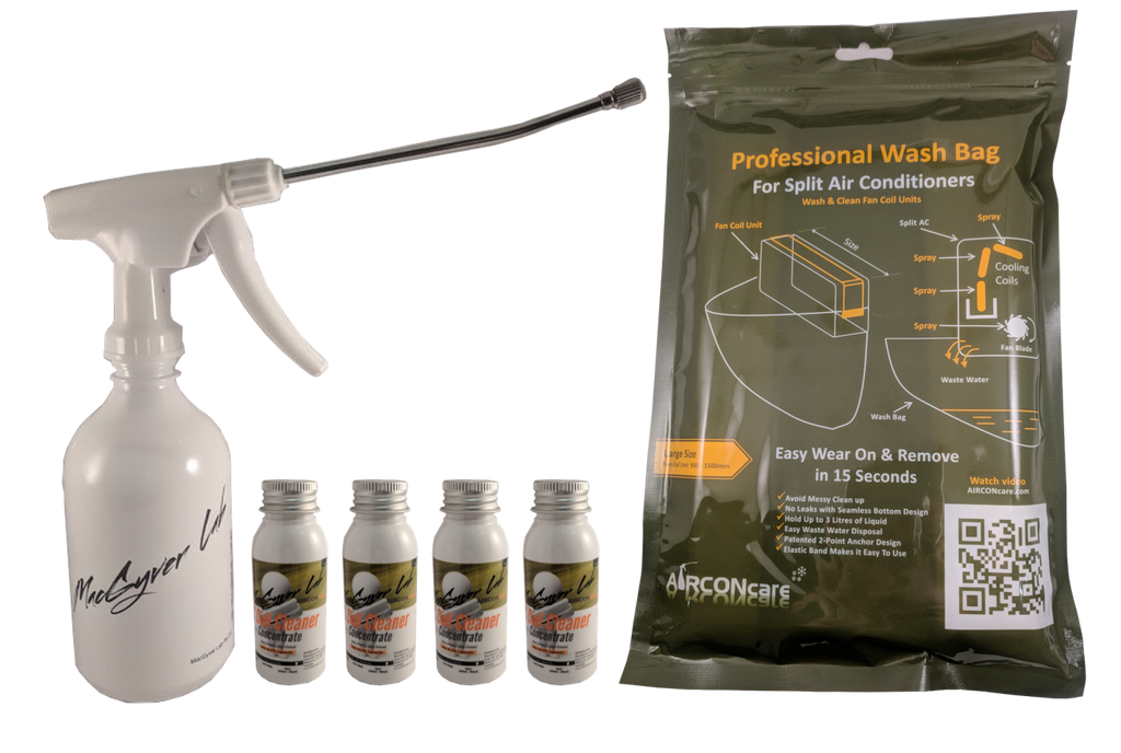 AIRCONcare Organic Air Conditioner Cleaning Kit Concentrate 4 x Standard Wash/ Air Conditioner Cleaner for Split Ductless