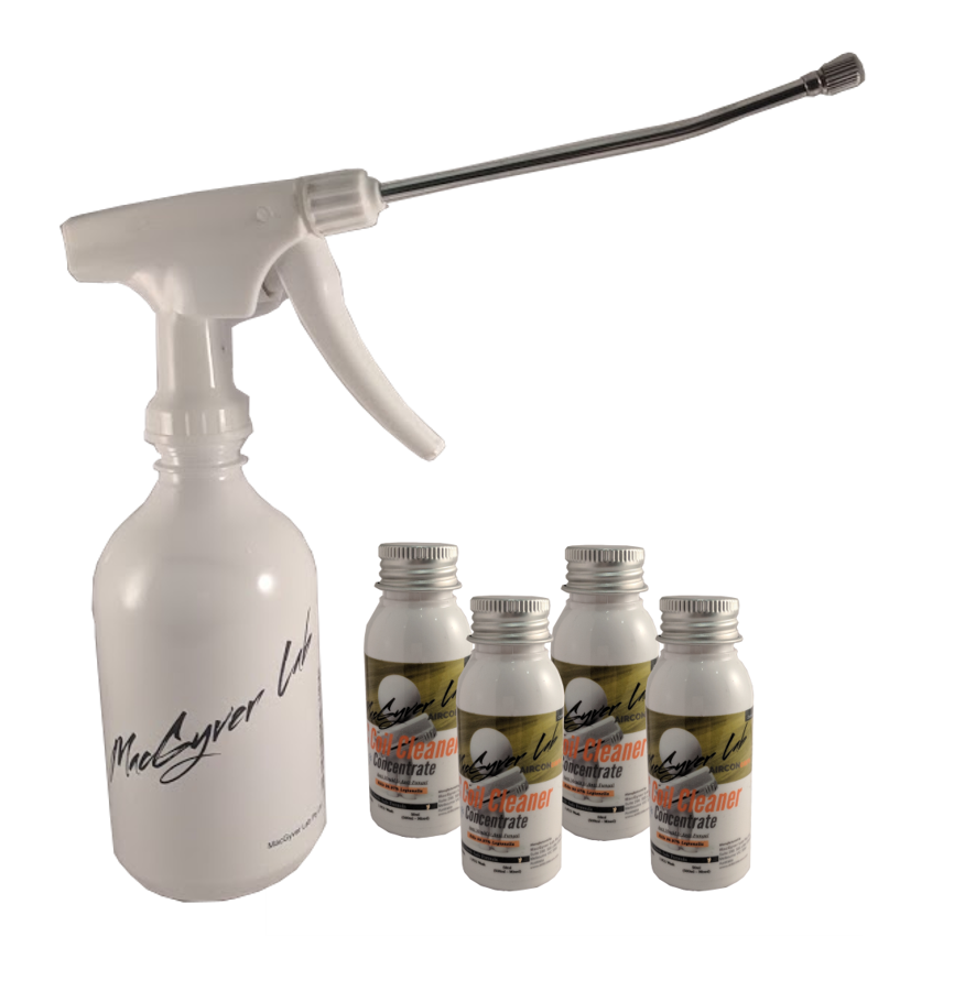 AIRCONcare Organic Non-Toxic Air Conditioner Cleaner x 4  Standard Wash (500ml of Air Conditioner Coil Cleaner Mixed) by MacGyver LabMixed) by MacGyver Lab