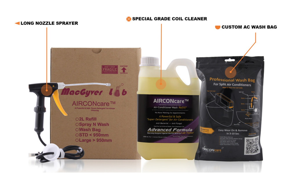 AIRCONcare Air Conditioner Cleaning Kit One / Air Conditioner Cleaner for Split Ductless by MacGyver Lab